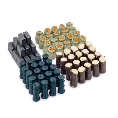 Stonemaier Games: Scythe Realistic Resources (80 Pieces)| Upgraded Tokens to Enhance Your Gameplay | 20 Grain, 20 Iron, 20 Oil, and 20 Wood Made from Resin or Metal