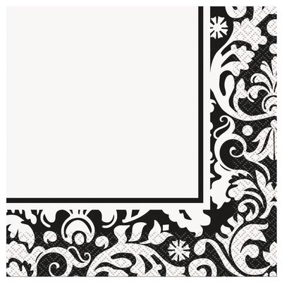 Black Damask Party Napkins, 16ct