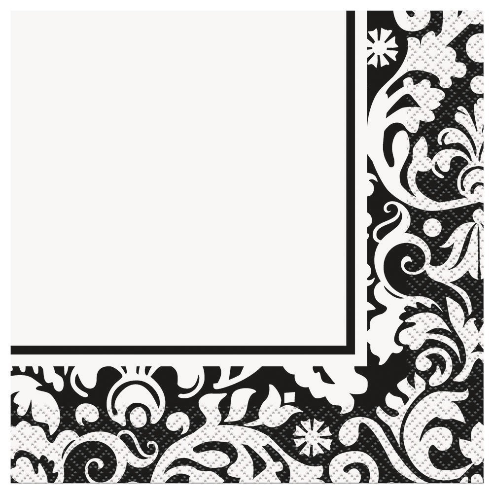 Black Damask Party Napkins, 16ct