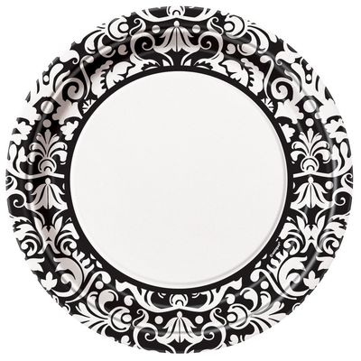 Black Damask Dinner Plates, 8ct