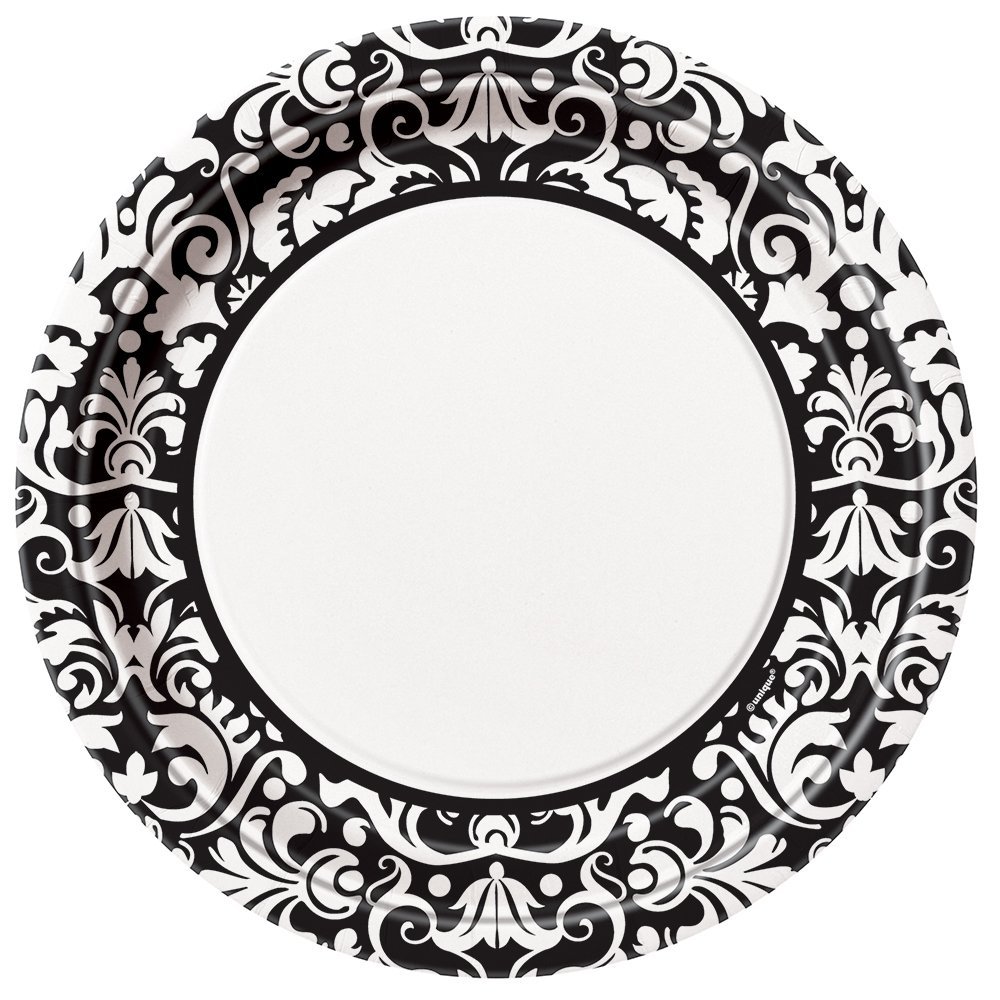Black Damask Dinner Plates, 8ct