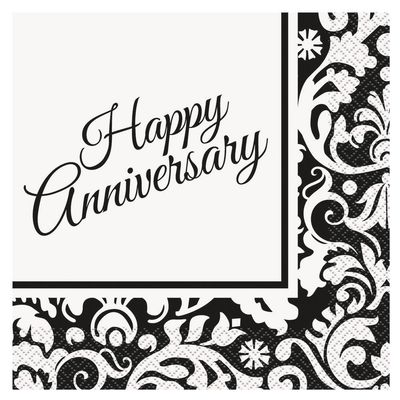 Black Damask Anniversary Party Napkins, 16ct