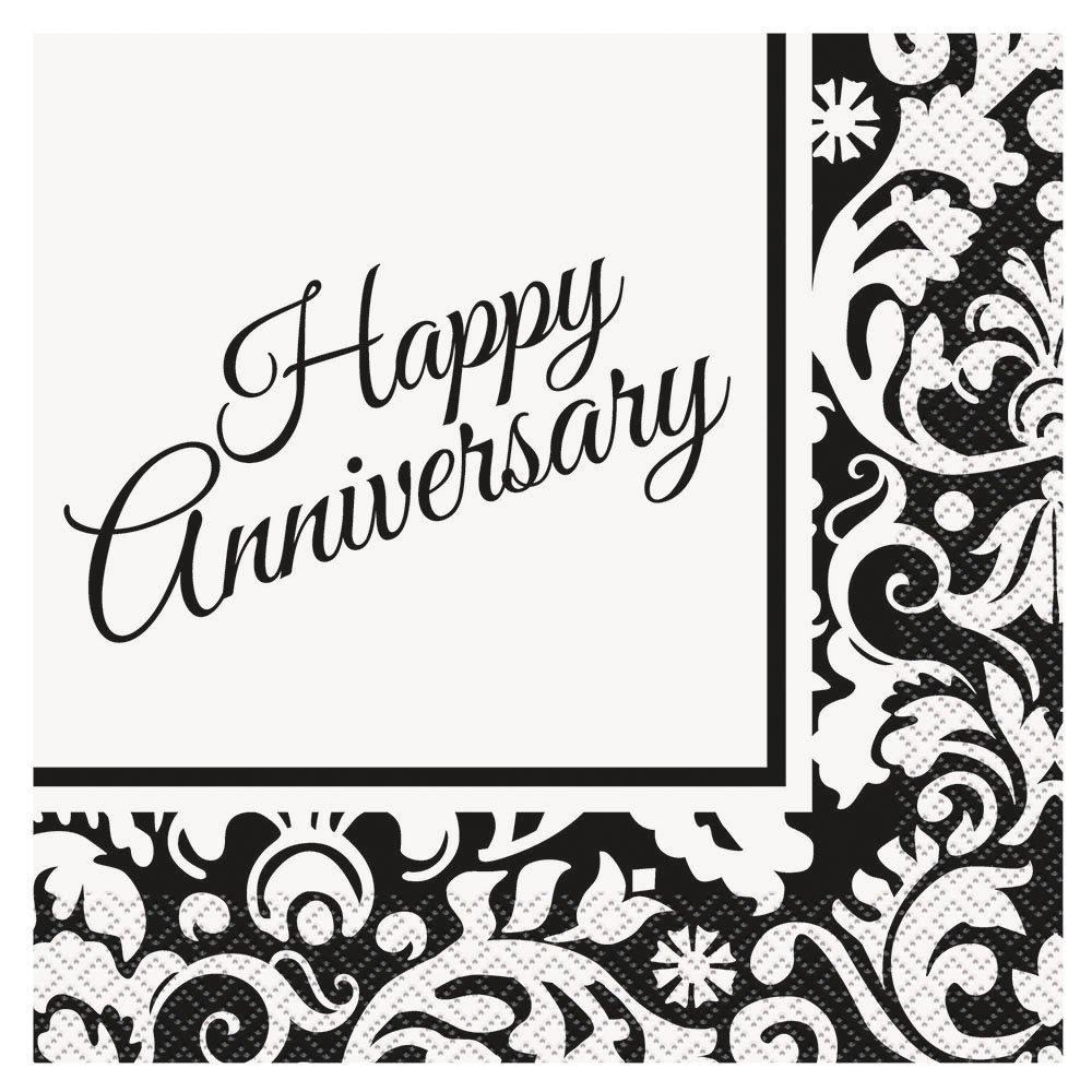 Black Damask Anniversary Party Napkins, 16ct