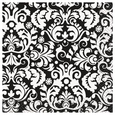 Black Damask Beverage Napkins, 16ct