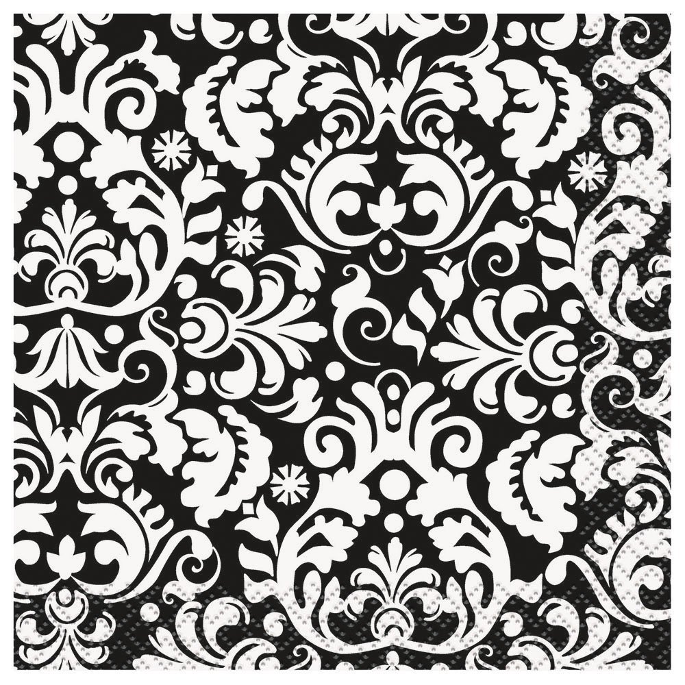 Black Damask Beverage Napkins, 16ct