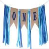 1st Birthday Decorations for Baby Boy - Blue Burlap Highchair Banner & First Birthday Party Supplies view 2