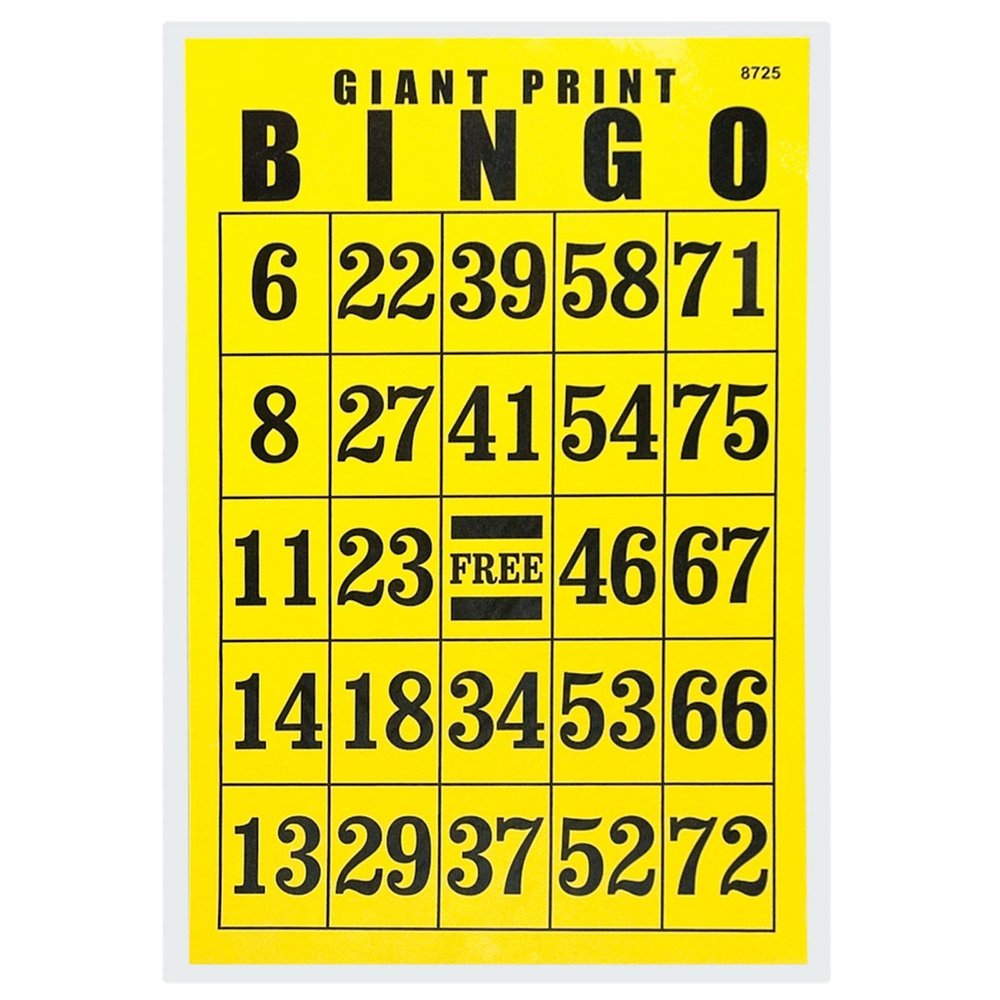 Giant Print Bingo Card - Black on Yellow Background - Reduced Price