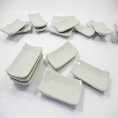 6 White Ceramic Large Square Plate Dish 30x50mm Dollhouse Miniature Supply 1:6 10679