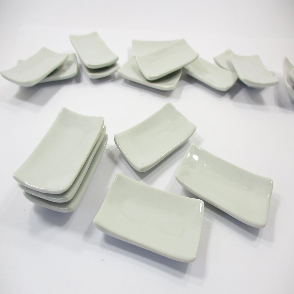 6 White Ceramic Large Square Plate Dish 30x50mm Dollhouse Miniature Supply 1:6 10679