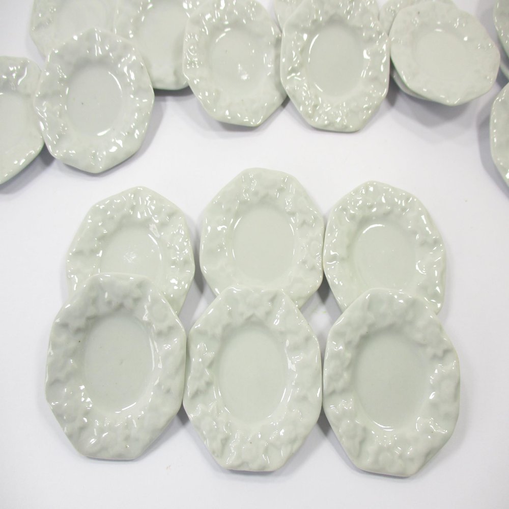 6 White Octagonal Plate Dish Art Dollhouse Miniatures Kitchenware Ceramic 1:6 10684