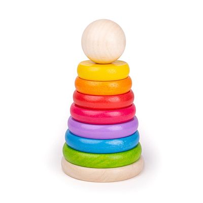 Bigjigs Toys, My First Rainbow Wooden Stacking Toy, Baby Toddler Toys, Colourful Ring Stacker, for 1 Year Olds