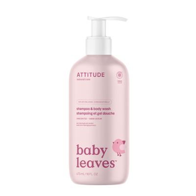 ATTITUDE Baby Shampoo, Body Wash & Soap 2-in-1, Unscented, 16 Fl Oz