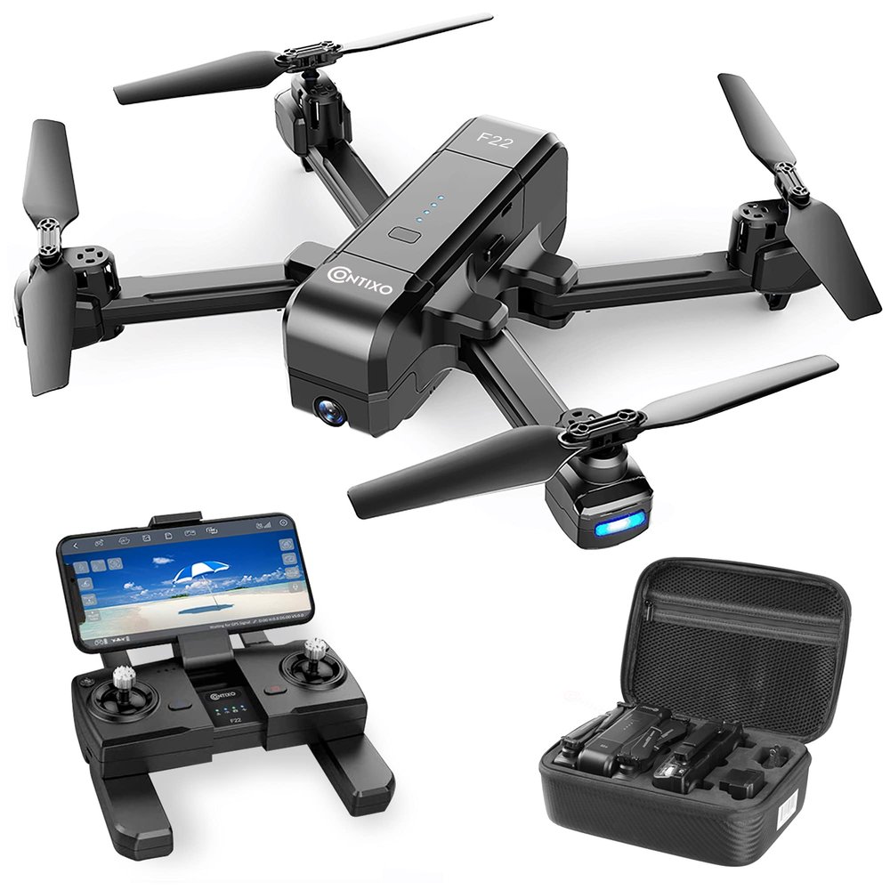 Contixo F22 4k FHD Camera Drone For Adults, 20 Mins Flight Foldable Starter Drones With 120 Fov Lens, 2.4g Rc Quadcopter, Gesture Control, Wifi, GPS Auto Hover Return Home, Follow Me, Carrying Case