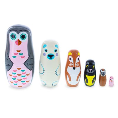 BestPysanky Set of 6 Animals Wooden Nesting Dolls