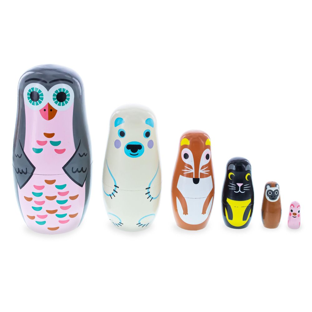BestPysanky Set of 6 Animals Wooden Nesting Dolls