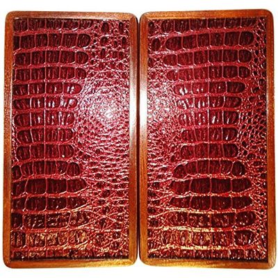 12" Backgammon Board Game Set, Wood & Crocodile Leather, Pieces & Dices