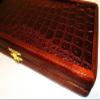 12" Backgammon Board Game Set, Wood & Crocodile Leather, Pieces & Dices view 3