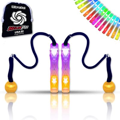 UltraPoi HelixPoi Set w/LED Knob Handles - 70+ Color Modes - LED Poi Glow Stick Lights w/Soft Durable Cases & Adjustable Leashes - Ideal Flow Arts for Music, Festivals, Parties & Raves