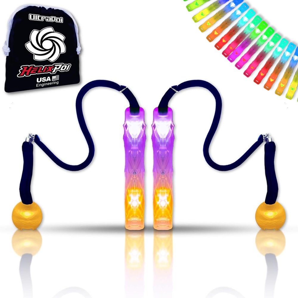 UltraPoi HelixPoi Set w/LED Knob Handles - 70+ Color Modes - LED Poi Glow Stick Lights w/Soft Durable Cases & Adjustable Leashes - Ideal Flow Arts for Music, Festivals, Parties & Raves