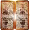 20" Backgammon Board Game Set, Wood & Crocodile Leather, Pieces & Dices view 1