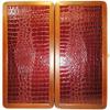 20" Backgammon Board Game Set, Wood & Crocodile Leather, Pieces & Dices view 1