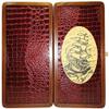 16" Backgammon Board Game Set Ship Frigate, Wood & Crocodile Leather, Pieces & Dices view 1