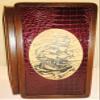 16" Backgammon Board Game Set Ship Frigate, Wood & Crocodile Leather, Pieces & Dices view 4
