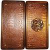 16" Backgammon Board Game Set Ship, Wood & Crocodile Leather, Pieces & Dices view 1