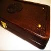 16" Backgammon Board Game Set Ship, Wood & Crocodile Leather, Pieces & Dices view 2