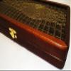 16" Backgammon Board Game Set, Wood & Crocodile Leather, Pieces & Dices view 2