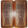 15" Backgammon Board Game Set, Wood & Crocodile Leather, Pieces & Dices view 1