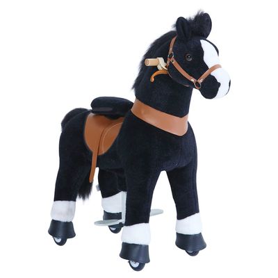 PonyCycle Ride on Horse with Brake, Sound & Pedal Pad, Classic Model U Walking Horse Mechanical Pony Black Giddy up Pony Plush Toy Walking Animal U3 for Age 3-5 Years -Ux326