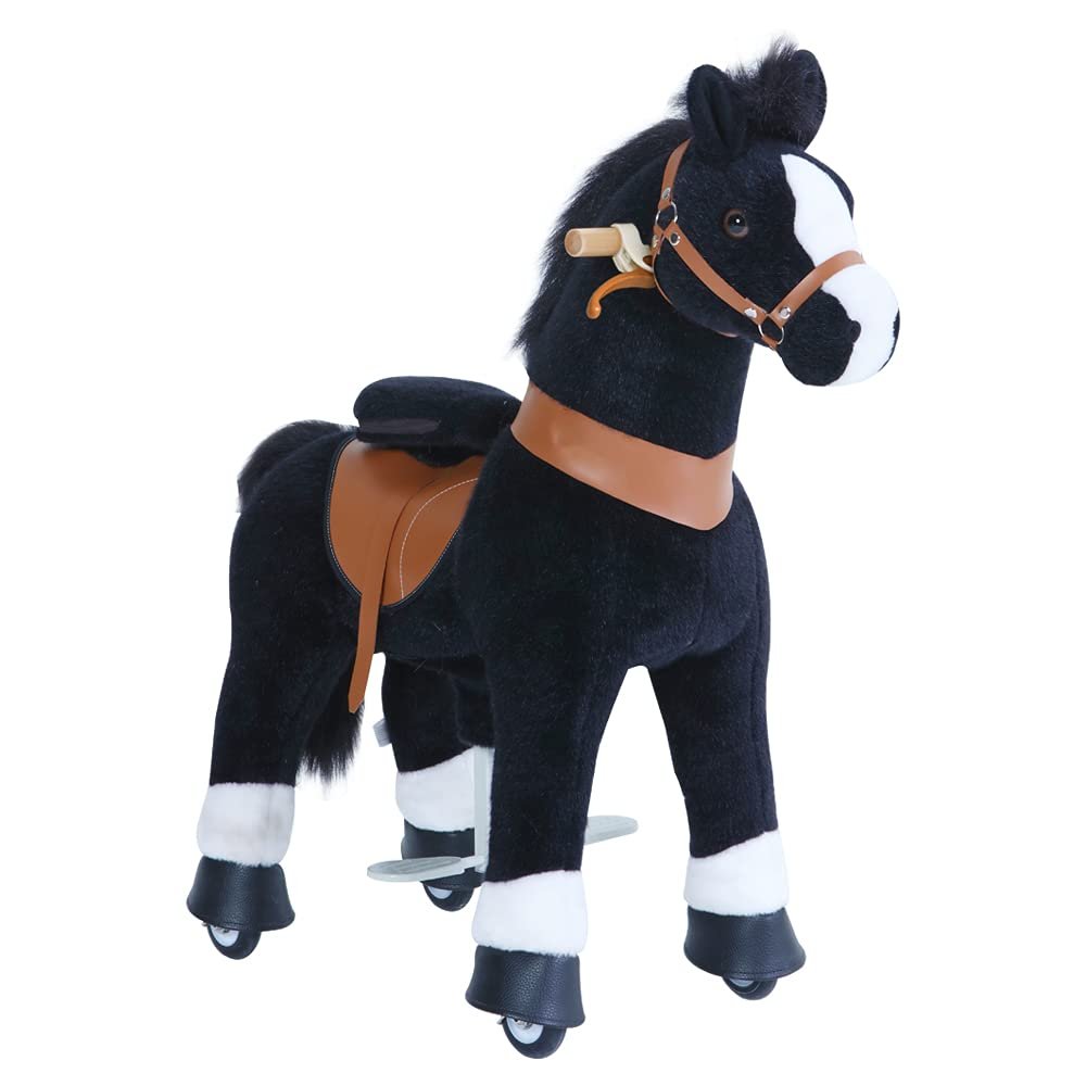 PonyCycle Ride on Horse with Brake, Sound & Pedal Pad, Classic Model U Walking Horse Mechanical Pony Black Giddy up Pony Plush Toy Walking Animal U3 for Age 3-5 Years -Ux326