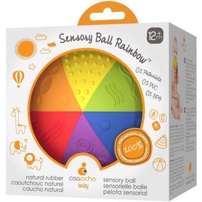 caaocho Pure Natural Rubber Sensory Ball Rainbow 4" - All Natural Sensory Toy, Promotes Sensory Development, Rainbow Colors, Perfect Bouncer, Gentle Squeaking, BPA Free, PVC Free, Food-Grade Paint