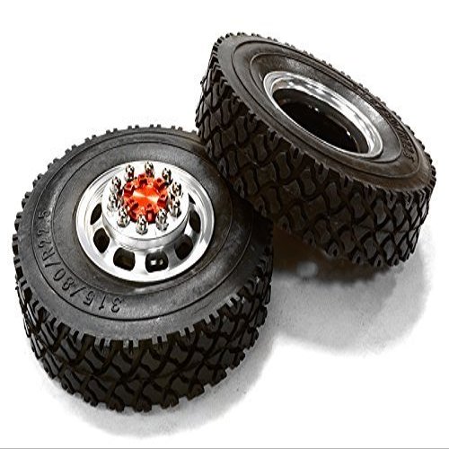 Integy Machined Alloy T5 Front Wheel & XC Tire Set for Hex Type 1/14 Scale Trucks