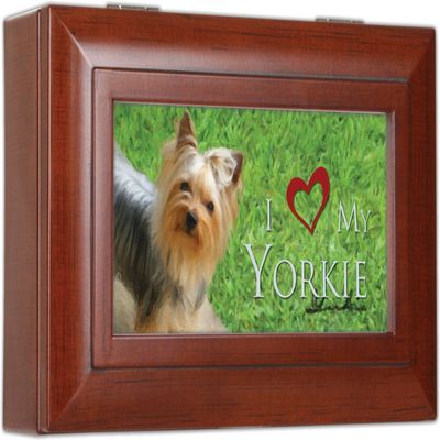 Cottage Garden Love My Yorkie Rich Woodgrain Finish Petite Jewelry Music Box - Plays Song Wonderful World