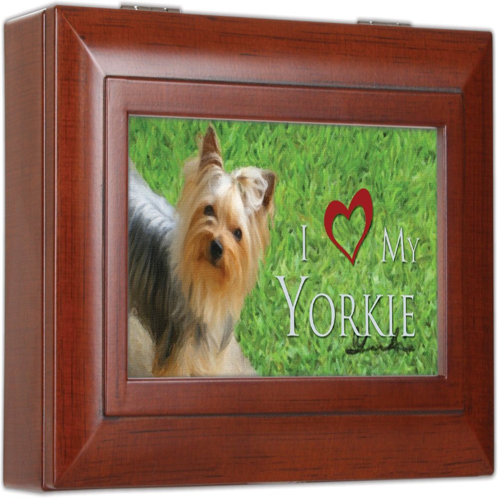 Cottage Garden Love My Yorkie Rich Woodgrain Finish Petite Jewelry Music Box - Plays Song Wonderful World