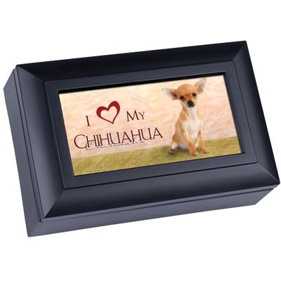 Cottage Garden Love My Chihuahua Matte Black Jewelry Music Box Plays Wonderful World
