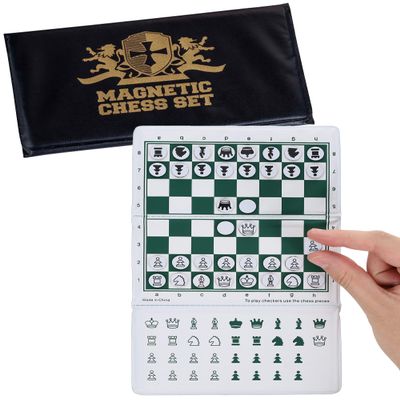 WE Games Mini Magnetic Travel Chess Set  6-Inch Foldable Board with Durable Vinyl Pieces & Extra Queens Indoor & Outdoor Magnetic Chess Game - Gold Logo