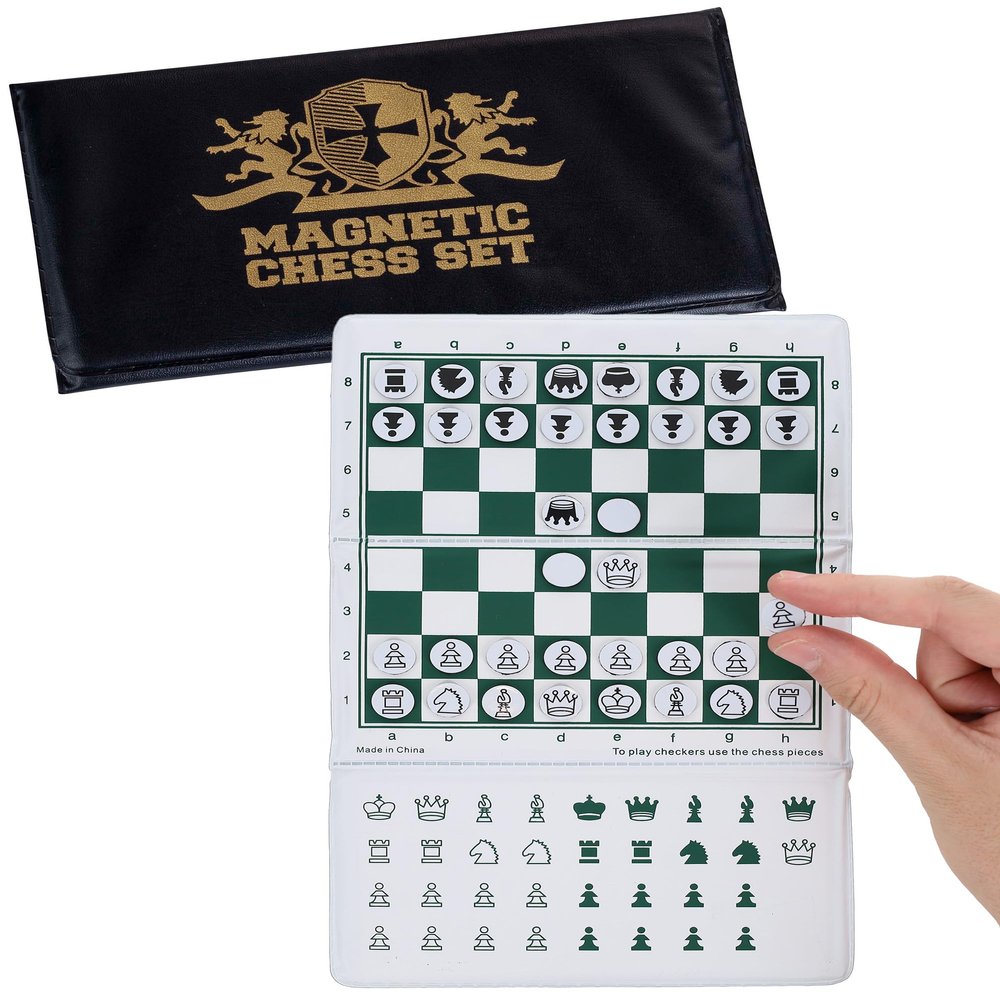 WE Games Mini Magnetic Travel Chess Set 6-Inch Foldable Board with Durable Vinyl Pieces & Extra Queens Indoor & Outdoor Magnetic Chess Game - Gold Logo