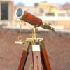 Mahira NauticalSolid Brass Telescope with Wooden Tripod Nautical Leather Spyglass GiftSolid Brass Telescope with Wooden Tripod Nautical Leather Spyglass Gift view 1