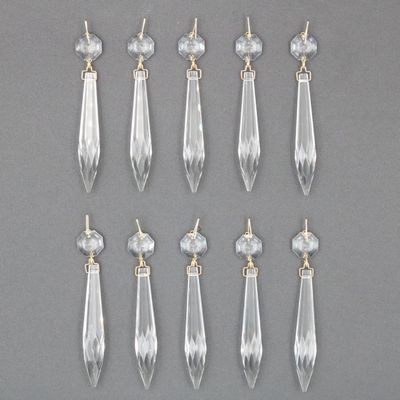 10 Crystal Chandelier Prisms with Brass Hooks, 4 Inch Length Spire Light