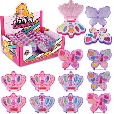 Kids Makeup Kit for Girls Real Washable Play Cosmetic Set Palette Case, Non-Toxic Pretend Makeup Toys, Perfect Party Favors & Gifts (Palette (12 Pack))