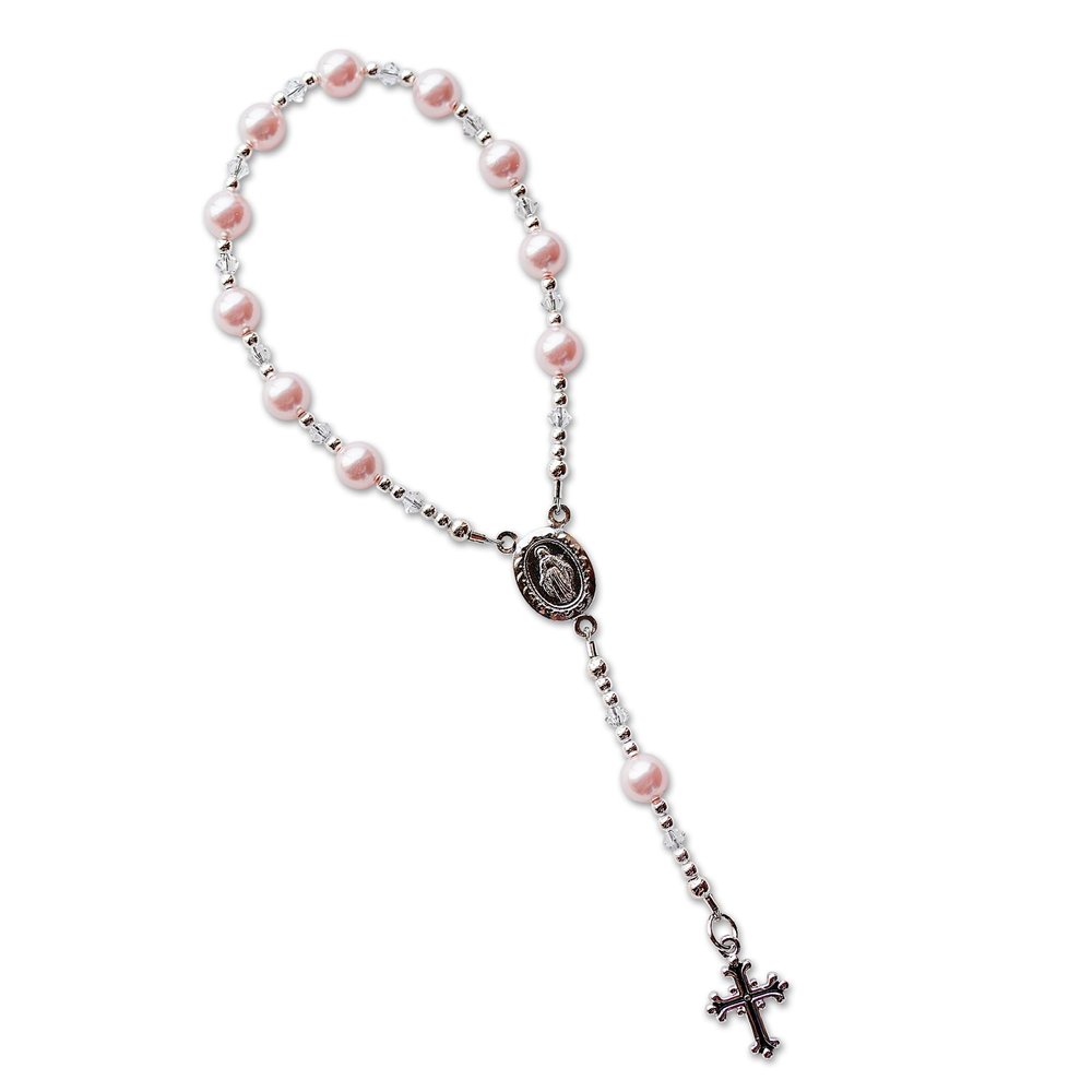 Precious Pieces Sterling Silver Pink Baby Rosary Baptism Gift for Baby Girls