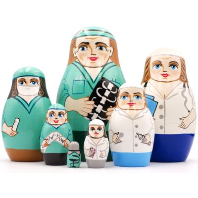 Matryoshka Russian Nesting Wooden Doll Physician Doctor Nurse Hospital 7 Pcs Stacking Hand Painting Beautiful Nested Matriosjka Matrioska Matreshka Matrjoska - Matryoshka Doll