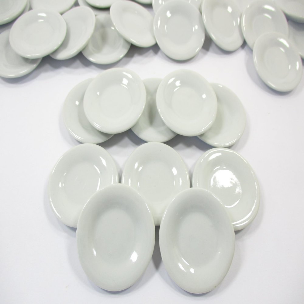 10x35mm White Round Plates Dish Dollhouse Miniature Ceramic Kitchenware 10841