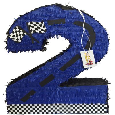 APINATA4U 20" Blue Race Car Theme Number Two Pinata - Tall and Exciting Addition to Racecar Parties - Start Your Engines with Thrilling Celebration Fun!