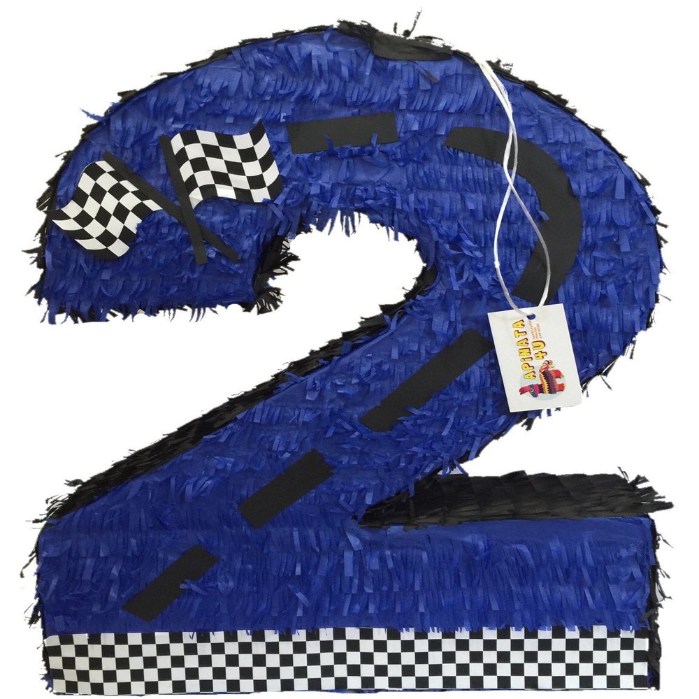 APINATA4U 20" Blue Race Car Theme Number Two Pinata - Tall and Exciting Addition to Racecar Parties - Start Your Engines with Thrilling Celebration Fun!