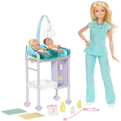 Barbie Doll Baby Doctor Play Set with Two Patients
