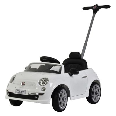 BEST RIDE ON CARS Fiat 500 Push Car for Kids, White, Stroller, Adjustable Handle, Music, Stable Wheels, Safety Belt, Multi-Functional Steering Wheel